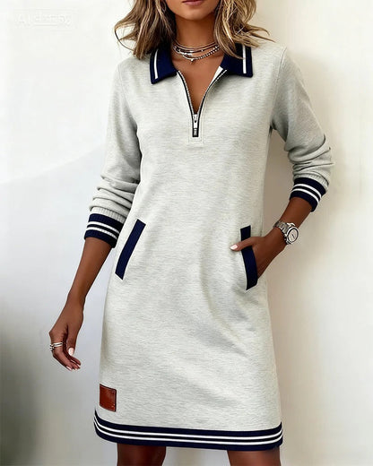Colette | Chic Long Sleeve Collar Dress — Gray — Alfa Empire, view 16