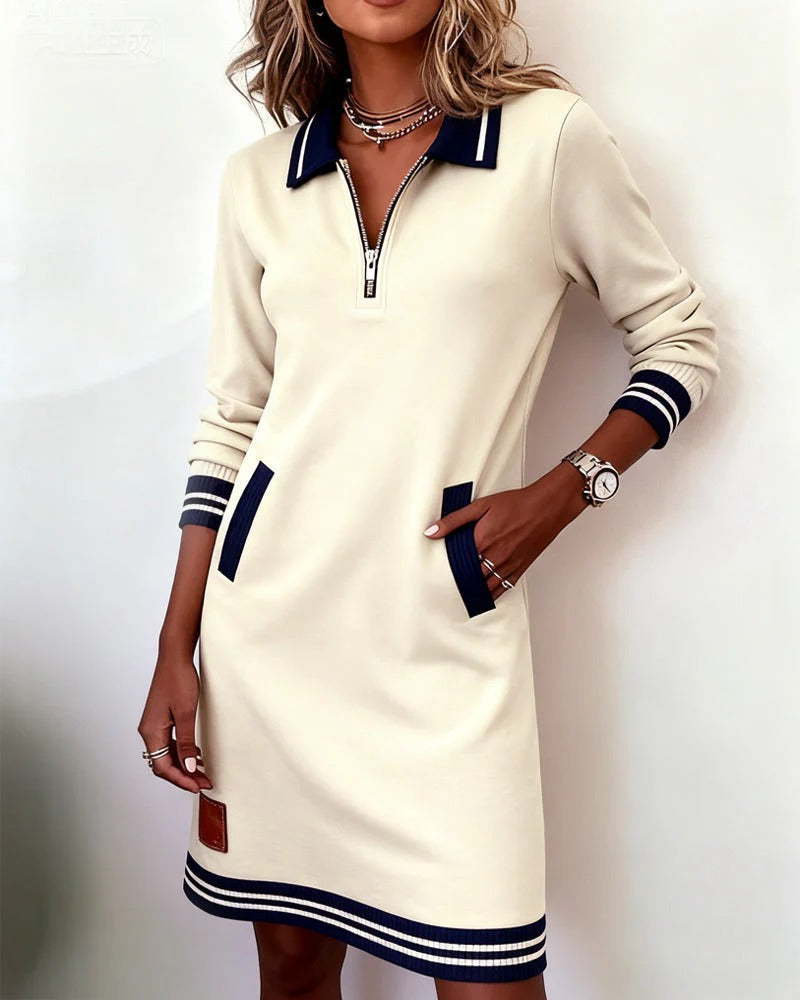 Colette | Chic Long Sleeve Collar Dress — White — Alfa Empire, view 17