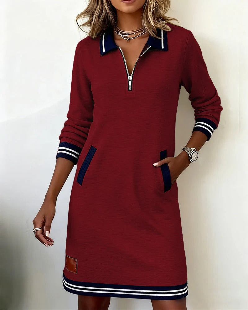 Colette | Chic Long Sleeve Collar Dress — Red — Alfa Empire, view 21
