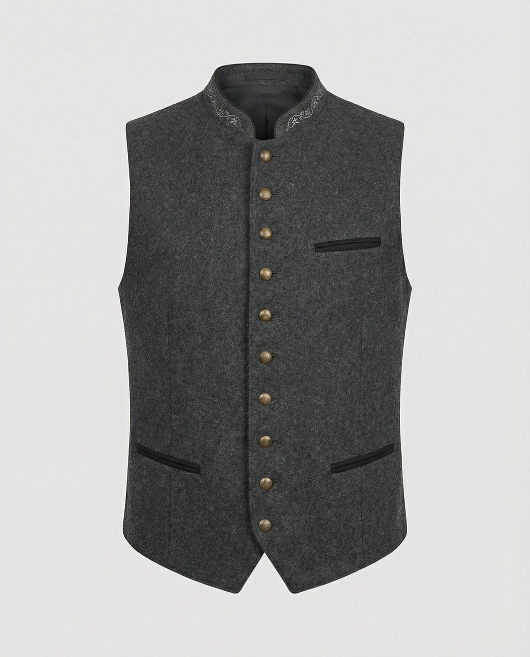Conrad | Traditional Stand-Collar Waistcoat — Grey — Alfa Empire, view 1