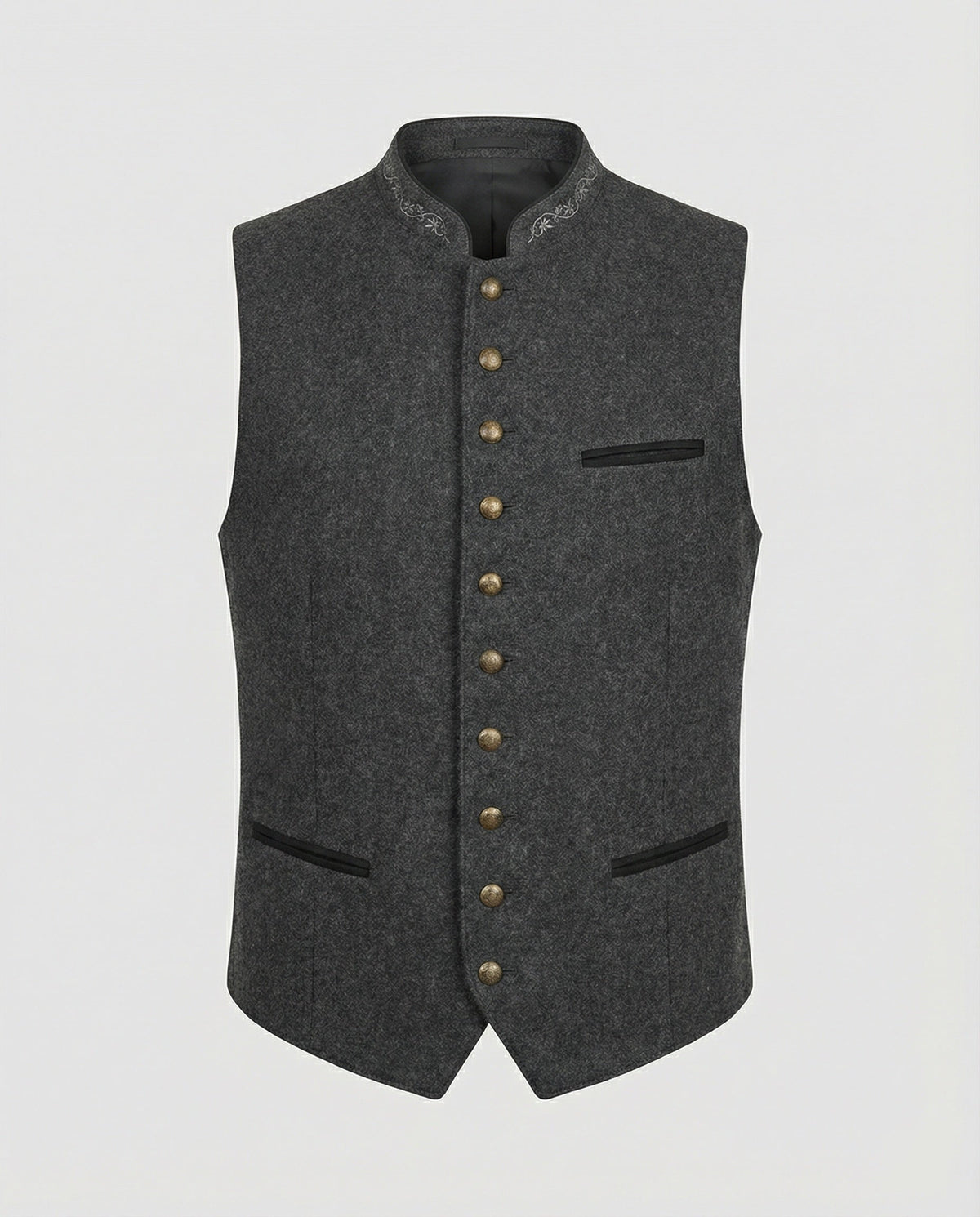 Conrad | Traditional Stand-Collar Waistcoat — Grey — Alfa Empire, view 1