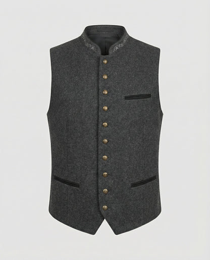Conrad | Traditional Stand-Collar Waistcoat — Grey — Alfa Empire, view 1