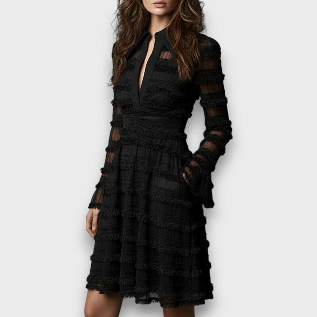 Cornelia | Timeless V-Neck Long Sleeve Dress — Alfa Empire, view 3