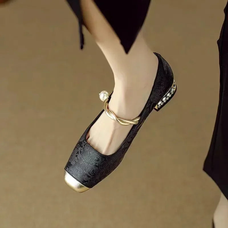 Daisy | Vintage Braided Pearl Strap Shoes — Alfa Empire, view 5