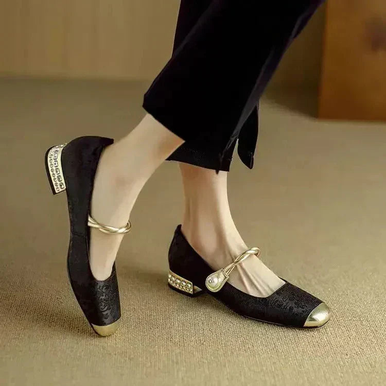 Daisy | Vintage Braided Pearl Strap Shoes — Alfa Empire, view 6