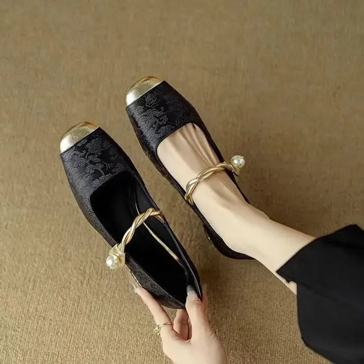 Daisy | Vintage Braided Pearl Strap Shoes — Alfa Empire, view 7