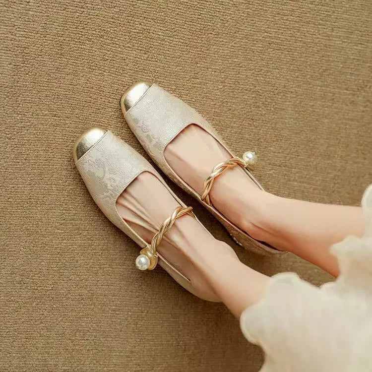 Daisy | Vintage Braided Pearl Strap Shoes — Beige — Alfa Empire, view 10