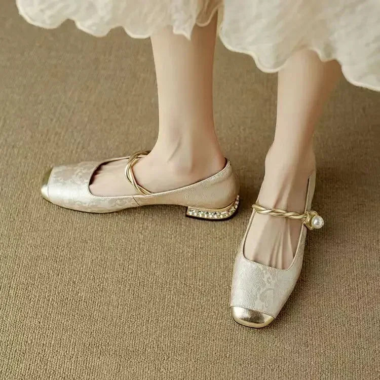 Daisy | Vintage Braided Pearl Strap Shoes — Alfa Empire, view 11