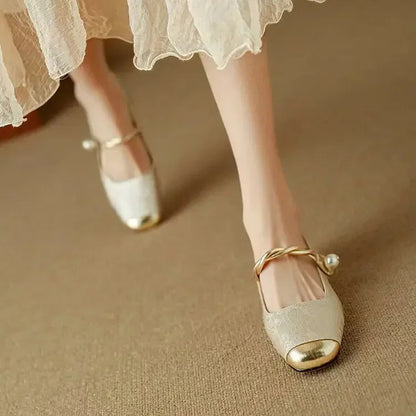 Daisy | Vintage Braided Pearl Strap Shoes — Alfa Empire, view 13