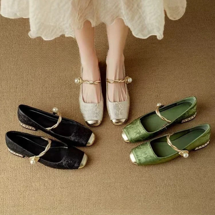 Daisy | Vintage Braided Pearl Strap Shoes — Alfa Empire, view 14