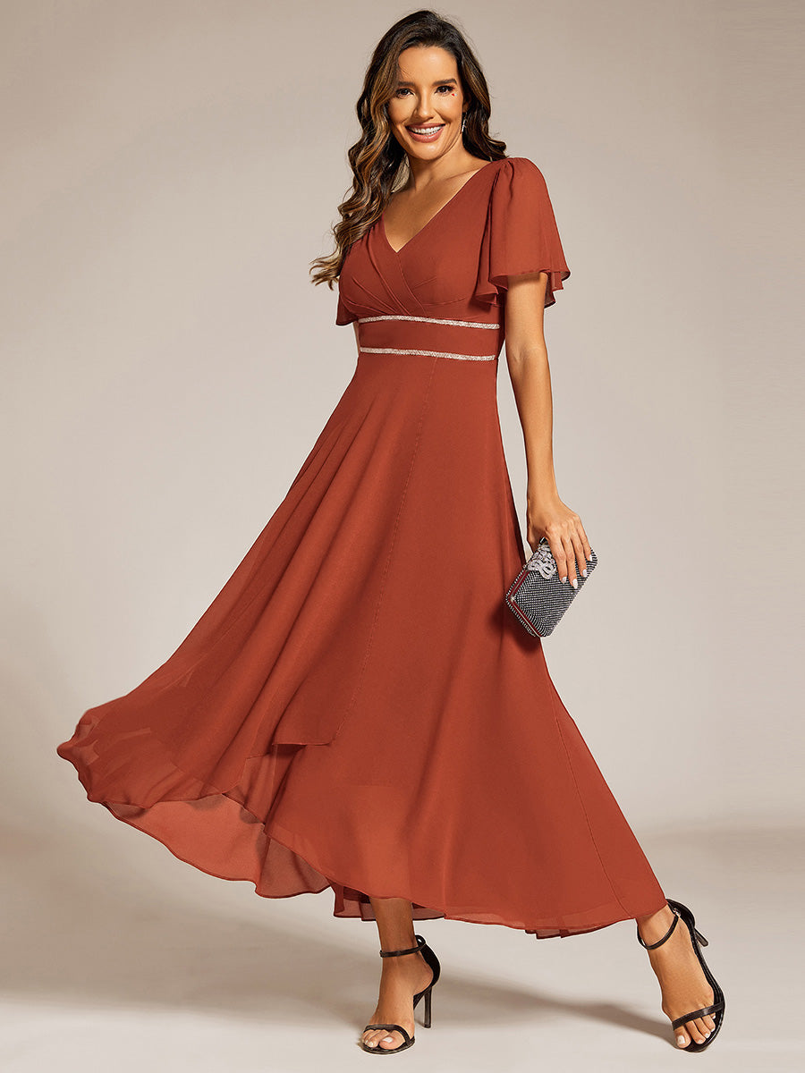 Chiffon High-Low Flowy Wedding Guest Dress — Burnt Orange