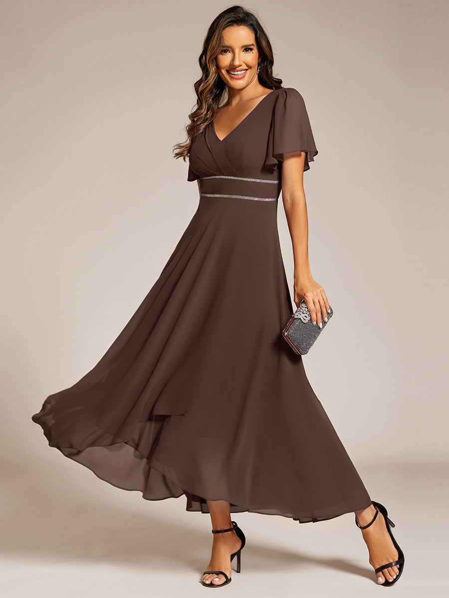 Chiffon High-Low Flowy Wedding Guest Dress — Espresso