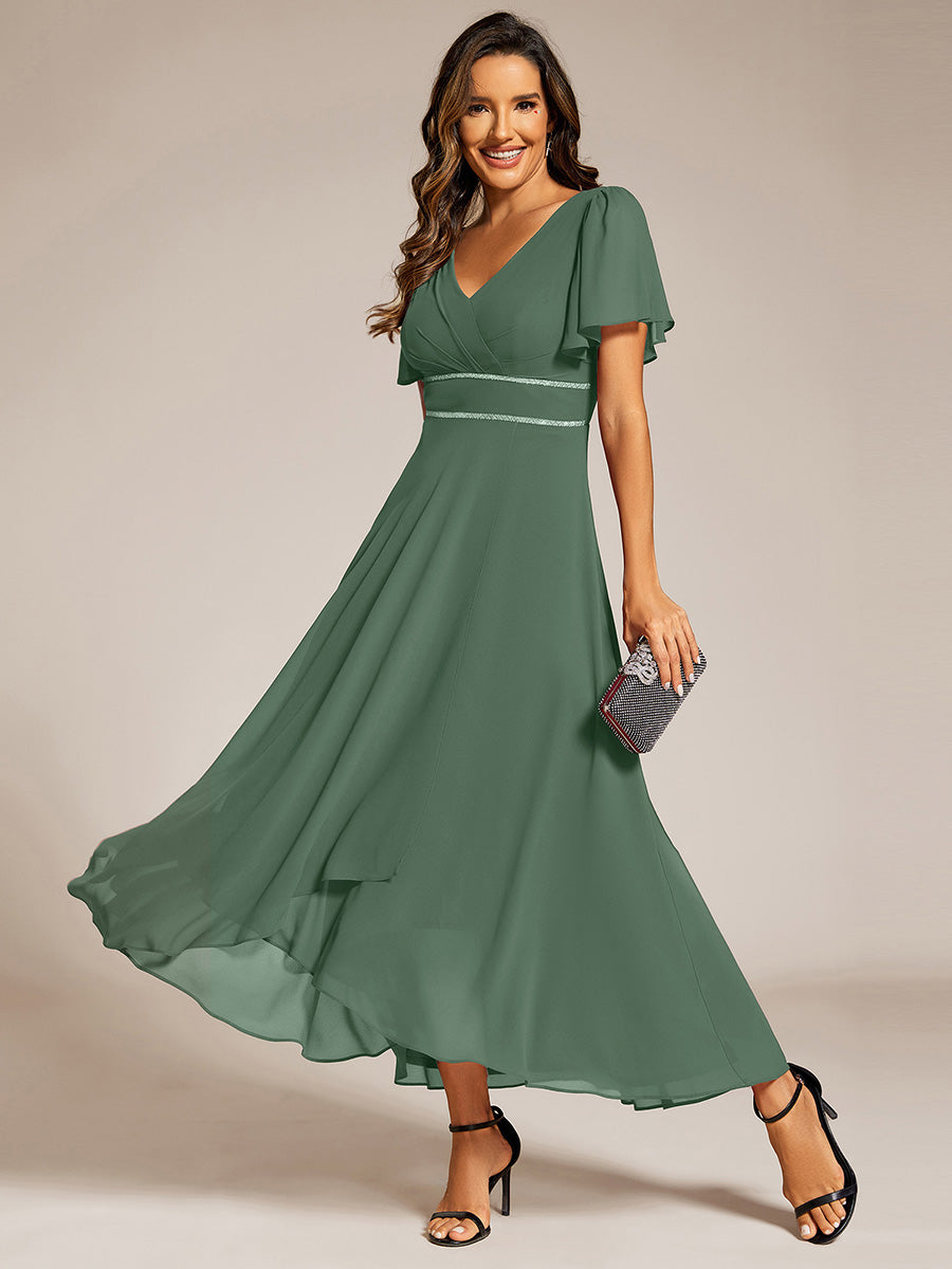 Chiffon High-Low Flowy Wedding Guest Dress — Eucalyptus