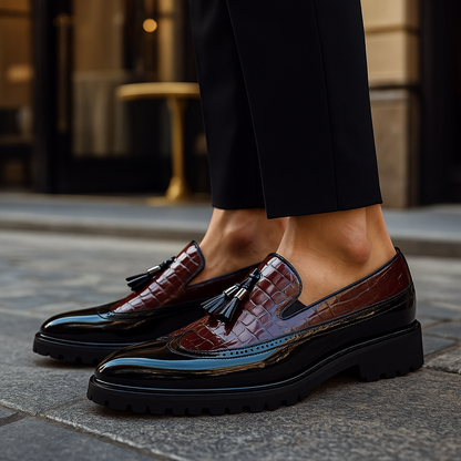 Dalton | Croc-Embossed Tassels Loafers — Dark Red — Alfa Empire, view 9