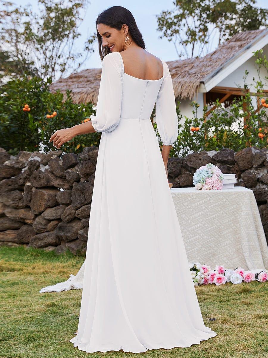 Chiffon High-Slit Waist Pleated Off Shoulder Bridesmaid Dress with Long Sleeve