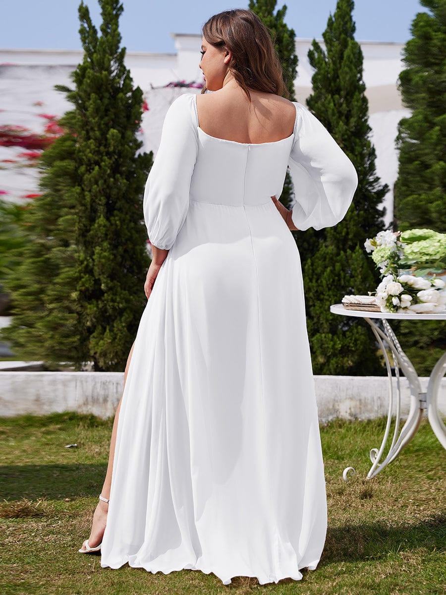 Chiffon High-Slit Waist Pleated Off Shoulder Bridesmaid Dress with Long Sleeve