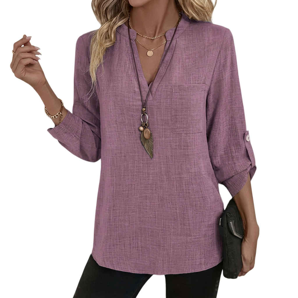 Danika | Classic V-Neck Long Sleeve Shirt — Purple — Alfa Empire, view 2