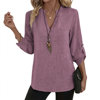 Danika | Classic V-Neck Long Sleeve Shirt — Purple — Alfa Empire, view 2