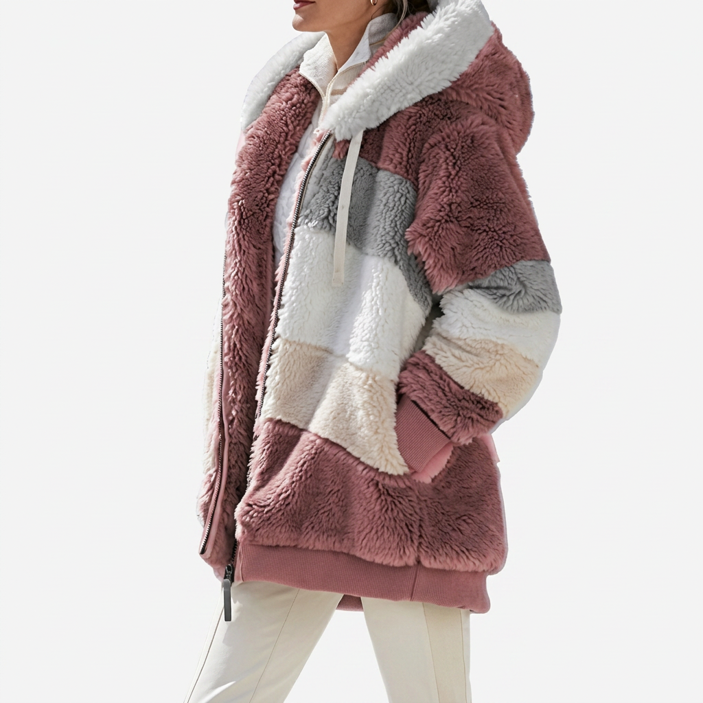 Darcey | Refined Multicolor Warm Puffer jacket — Red Stripes — Alfa Empire, view 3