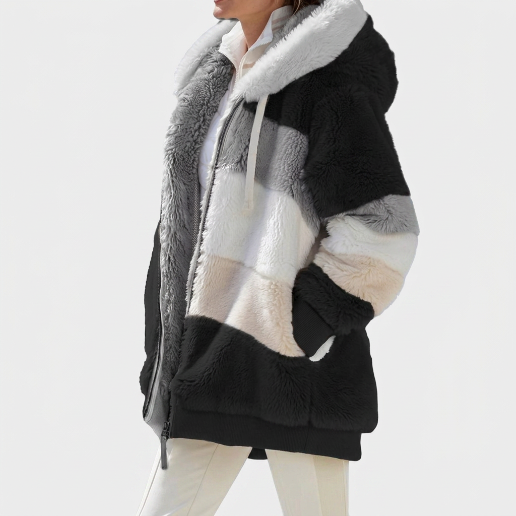 Darcey | Refined Multicolor Warm Puffer jacket — Black Stripes — Alfa Empire, view 4