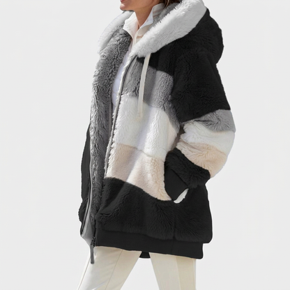 Darcey | Refined Multicolor Warm Puffer jacket — Black Stripes — Alfa Empire, view 4