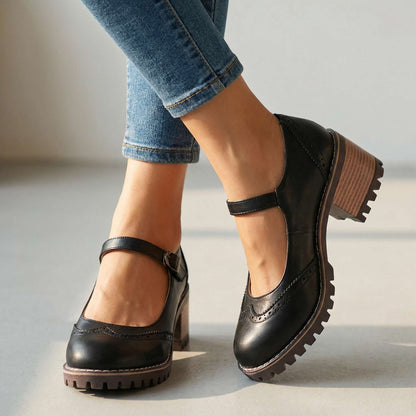 Darcy | Classic T-Strap Close Toe Heels — Black — Alfa Empire, view 7