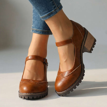 Darcy | Classic T-Strap Close Toe Heels — Brown — Alfa Empire, view 8