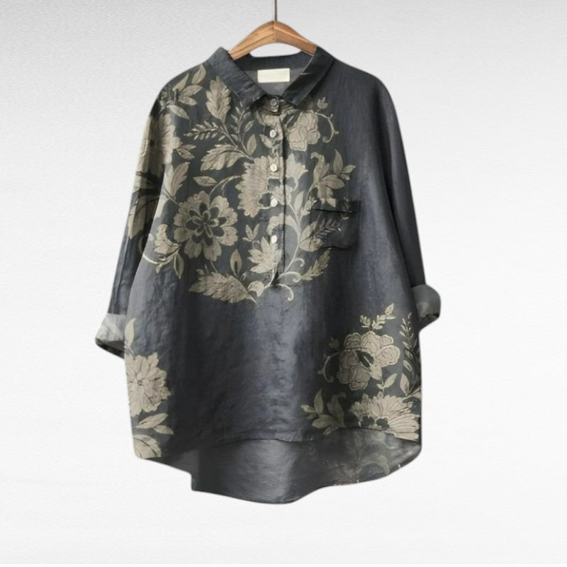 Darina | Classic Retro Floral Blouse — Black — Alfa Empire, view 1