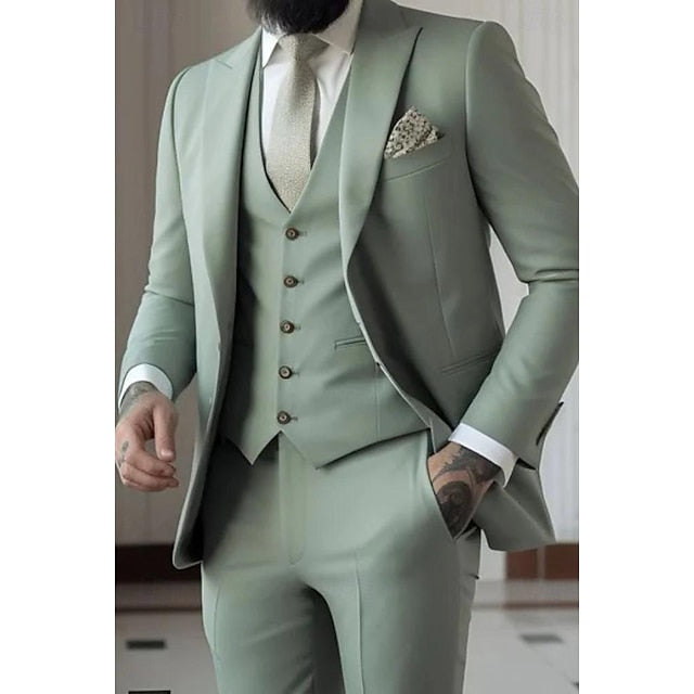 Declan | Classic Single Breasted One-button 3 Pieces Suit — Sage — Alfa Empire, view 1