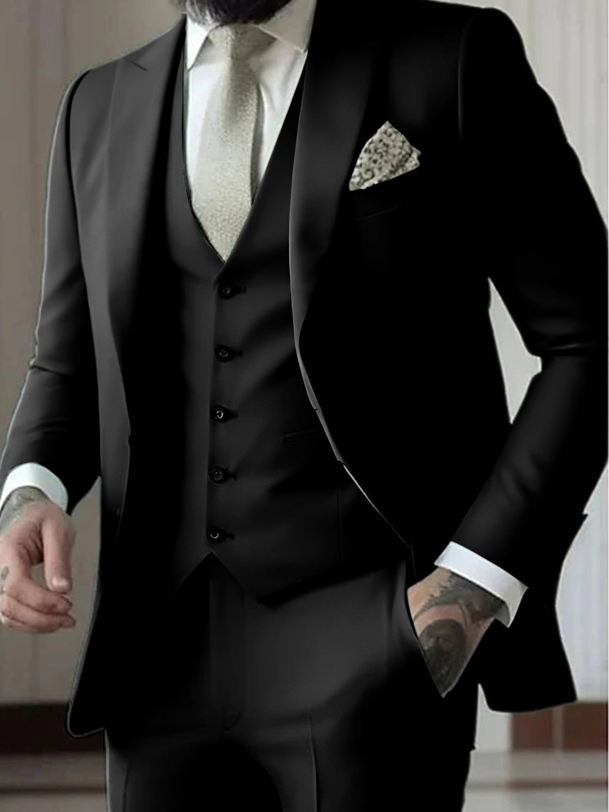 Declan | Classic Single Breasted One-button 3 Pieces Suit — Black — Alfa Empire, view 3