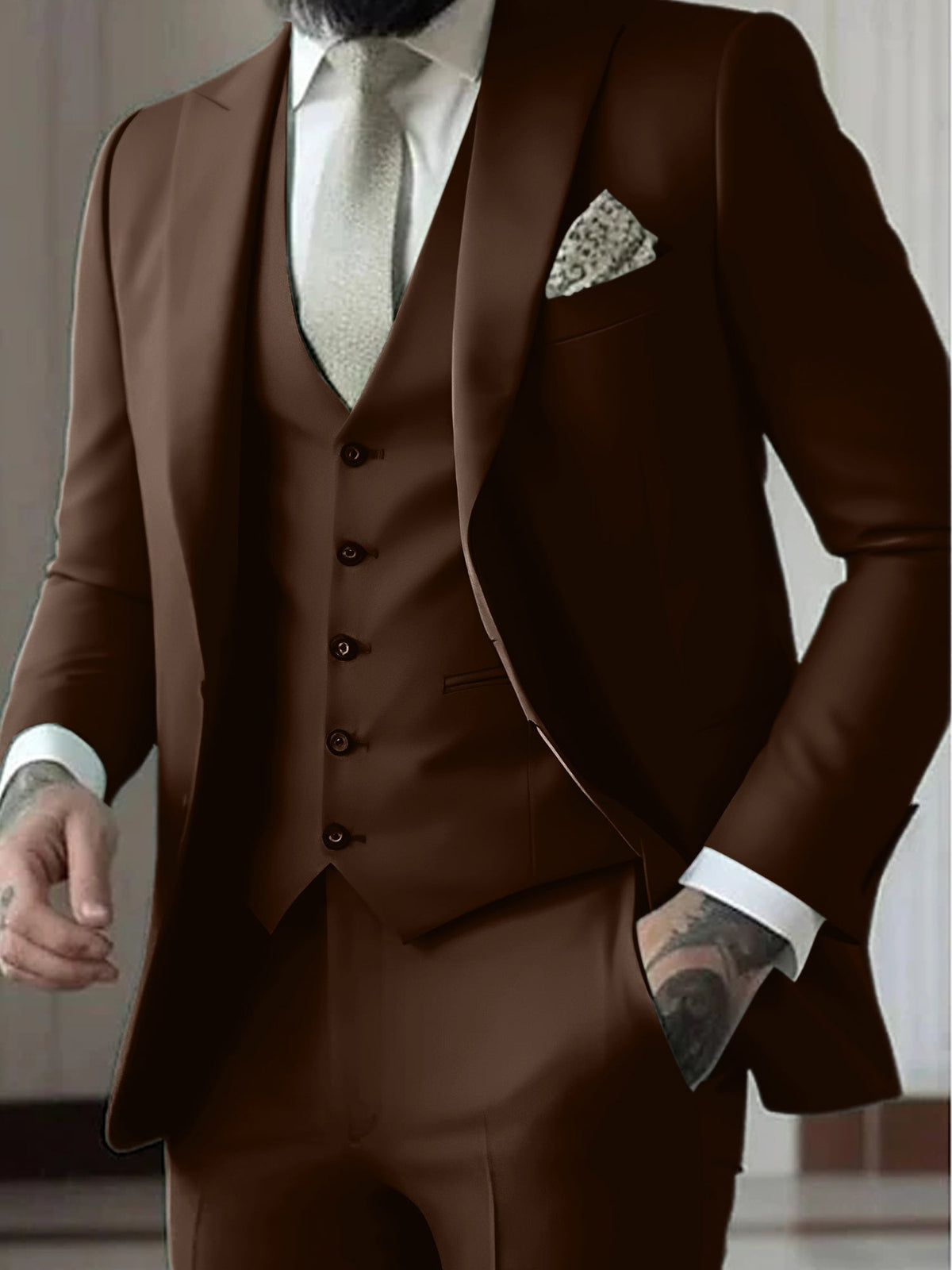 Declan | Classic Single Breasted One-button 3 Pieces Suit — Brown — Alfa Empire, view 4