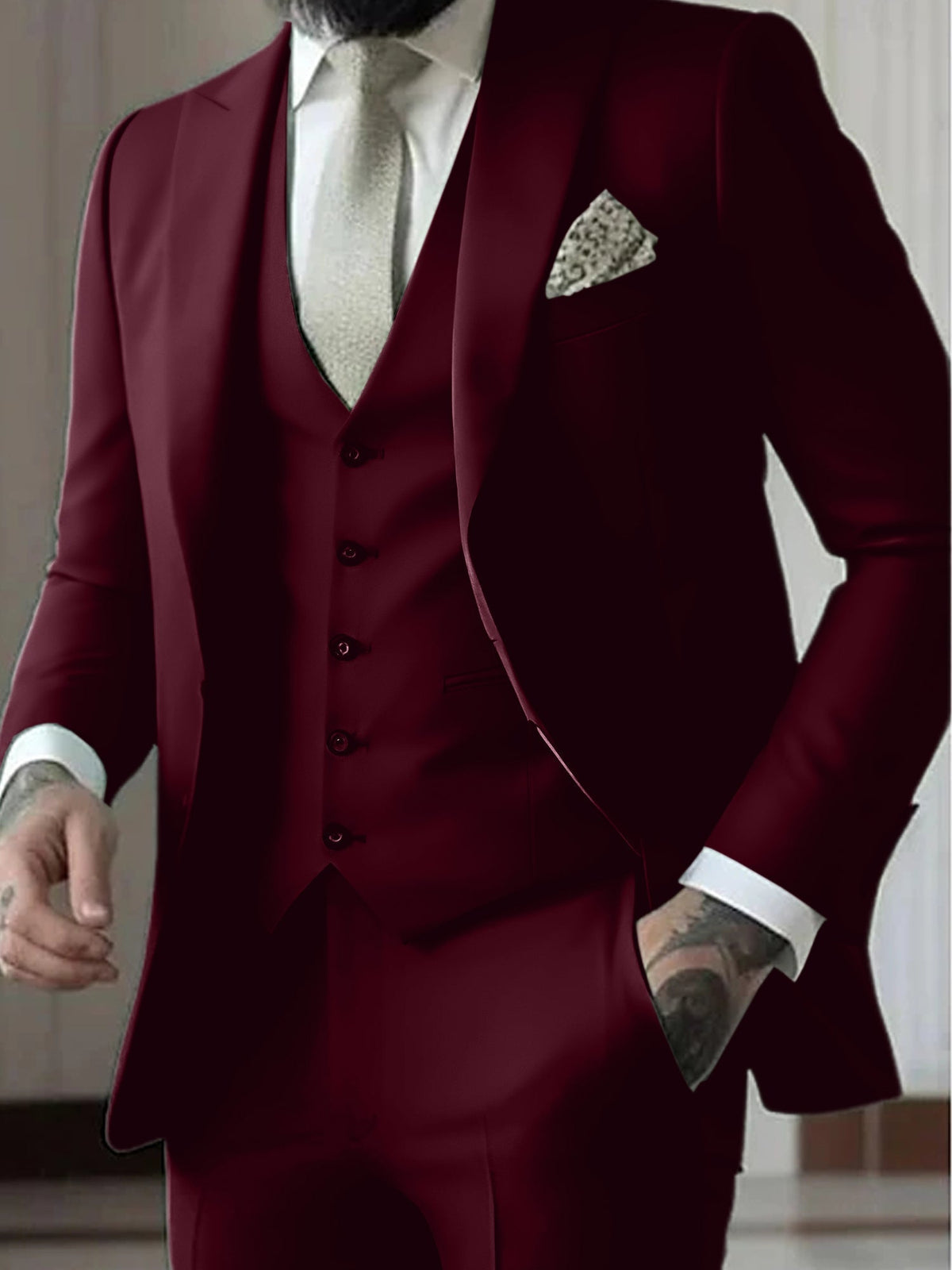 Declan | Classic Single Breasted One-button 3 Pieces Suit — Burgundy — Alfa Empire, view 5