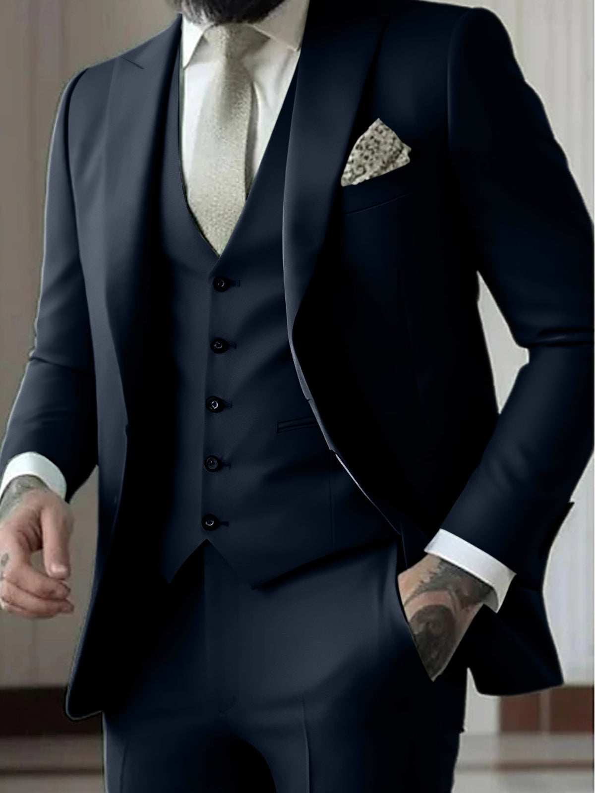 Declan | Classic Single Breasted One-button 3 Pieces Suit — Dark Navy — Alfa Empire, view 7