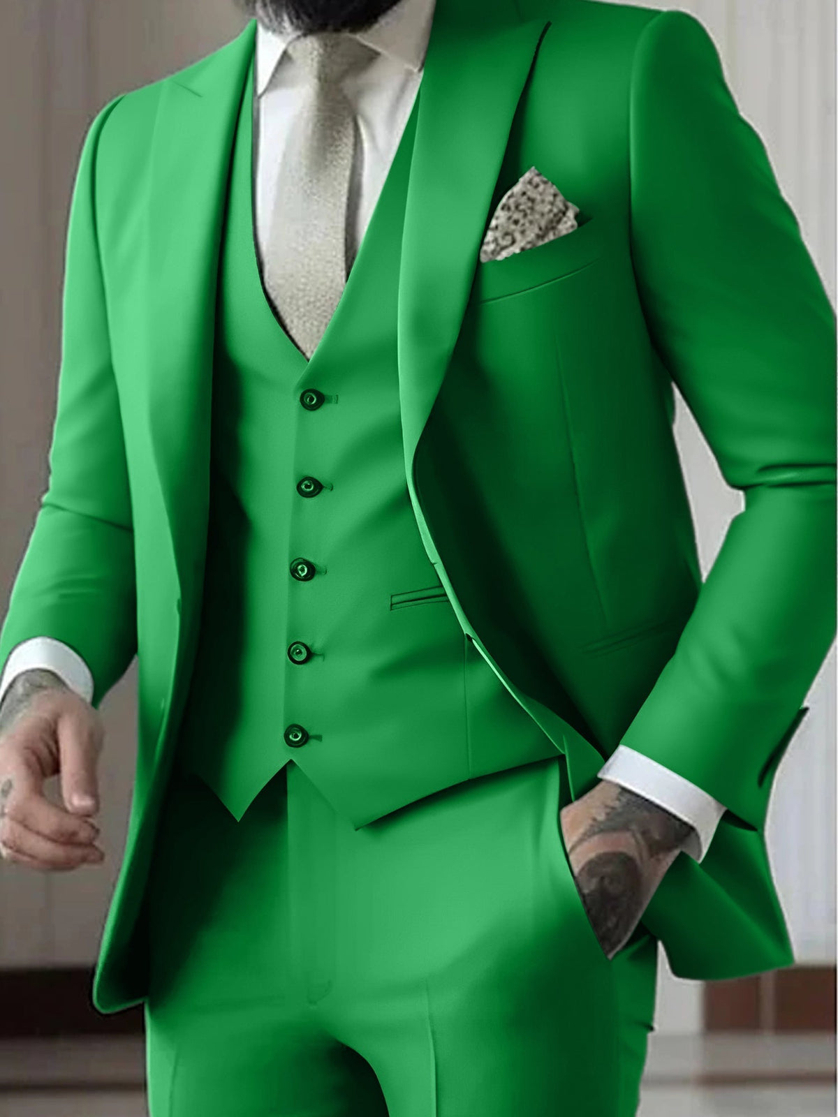 Declan | Classic Single Breasted One-button 3 Pieces Suit — Lime Green — Alfa Empire, view 10