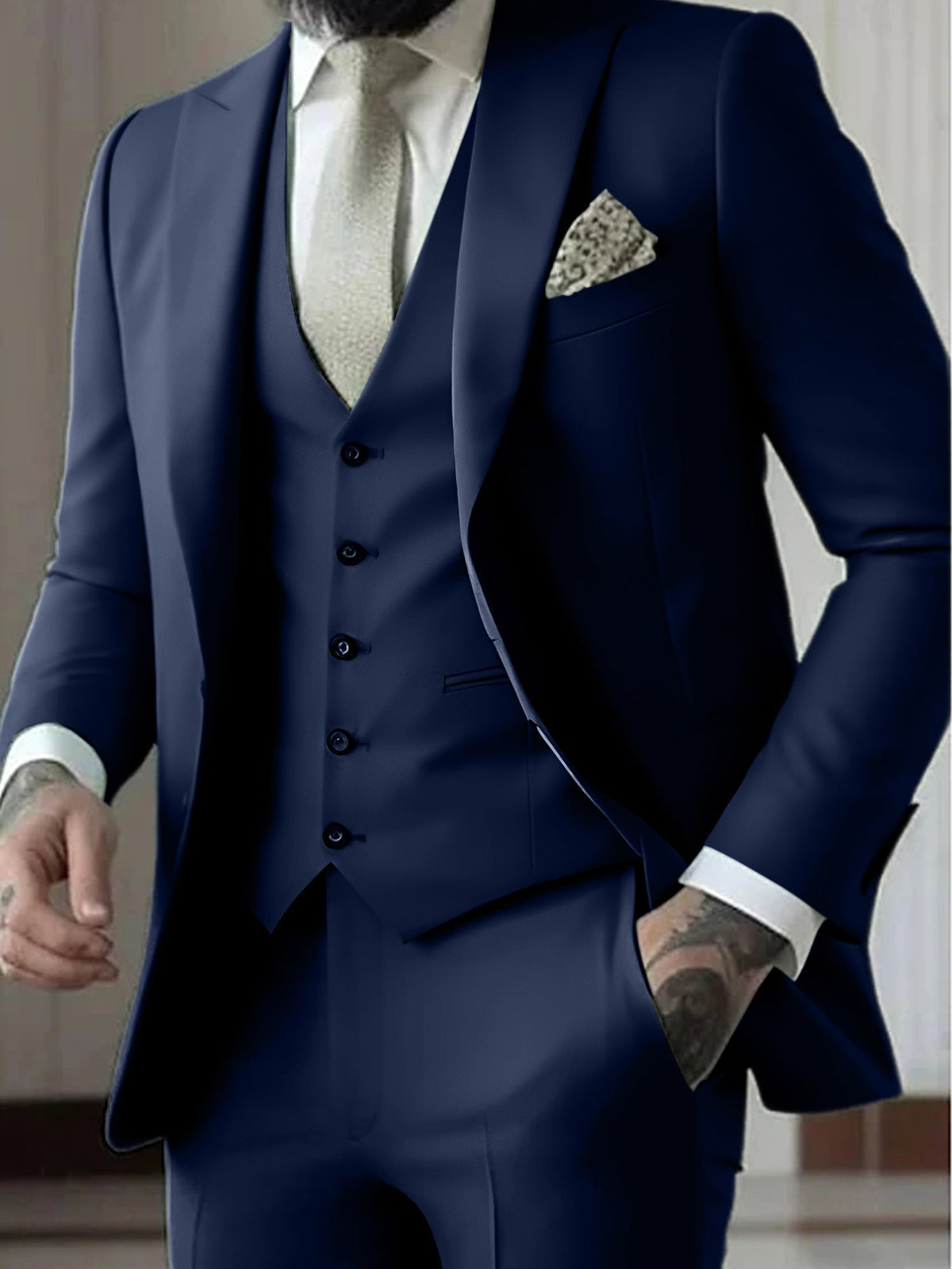 Declan | Classic Single Breasted One-button 3 Pieces Suit — Navy Blue — Alfa Empire, view 11