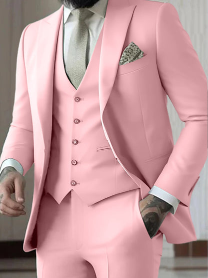 Declan | Classic Single Breasted One-button 3 Pieces Suit — Pink — Alfa Empire, view 12