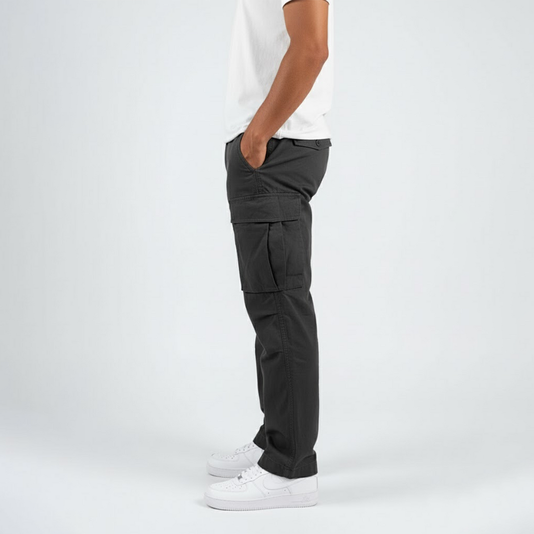 Dennis | Streetwear Relaxed Fit Cargo Pants — Black — Alfa Empire, view 1