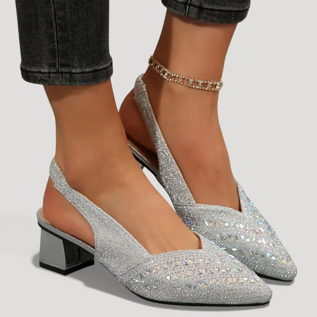 Diana | Sparkling Slingback Pumps — Silver-Gray — Alfa Empire, view 1