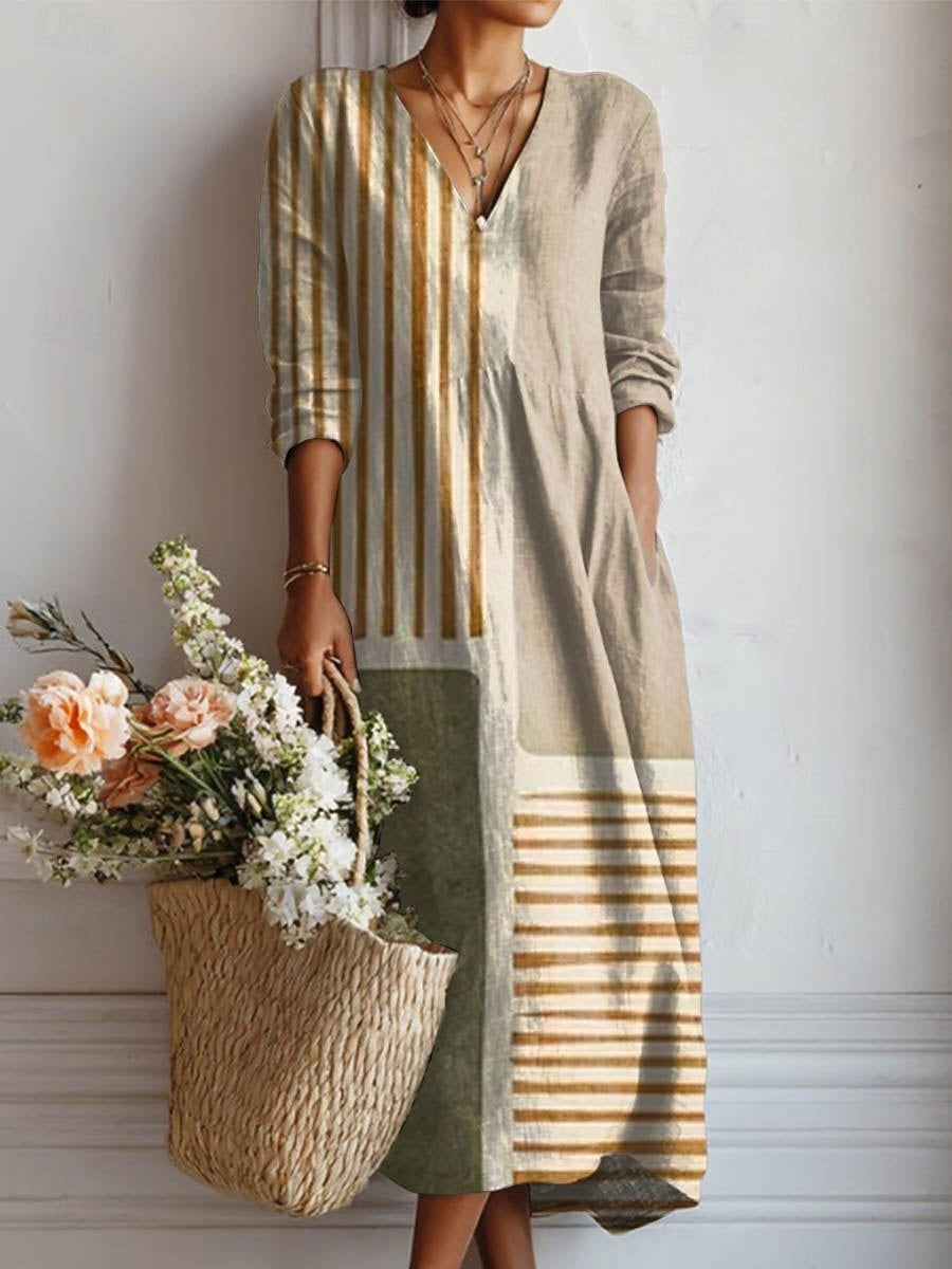 Dilara | MultiColor Patch Everyday Comfort Dress — Beige — Alfa Empire, view 1