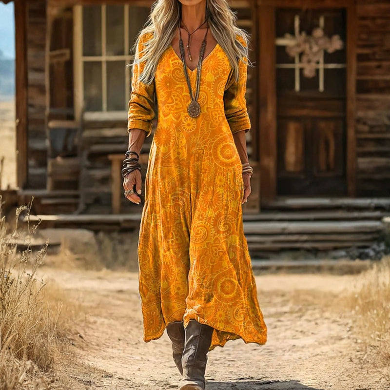 Dolores | Vintage Yellow Long Sleeve Dress — Yellow — Alfa Empire, view 1