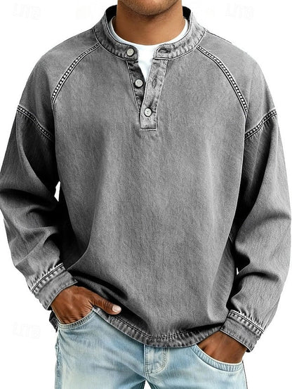 Dorian | Casual Vintage Long Sleeve Shirt — Grey — Alfa Empire, view 1