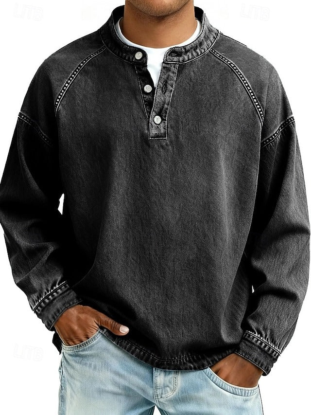 Dorian | Casual Vintage Long Sleeve Shirt — Black — Alfa Empire, view 2