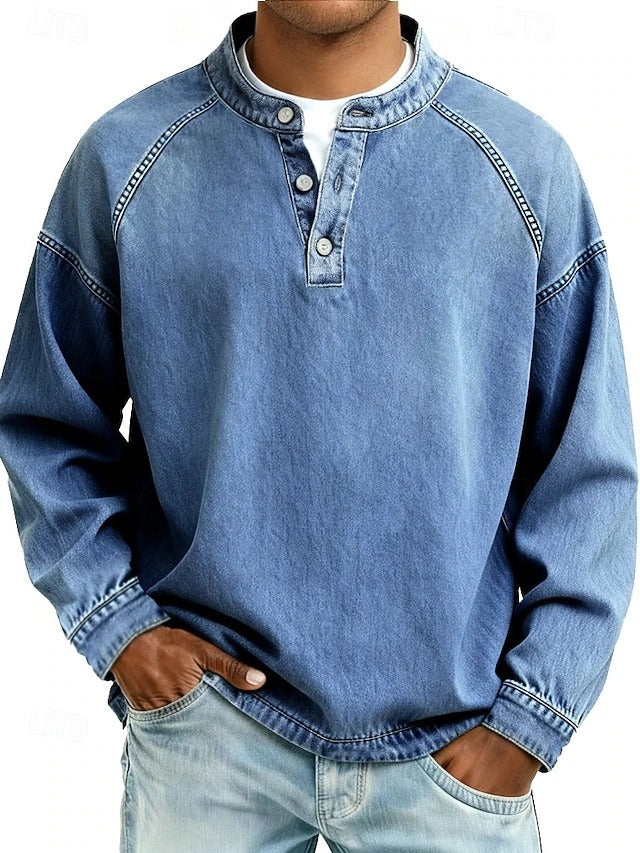 Dorian | Casual Vintage Long Sleeve Shirt — Light Blue — Alfa Empire, view 3