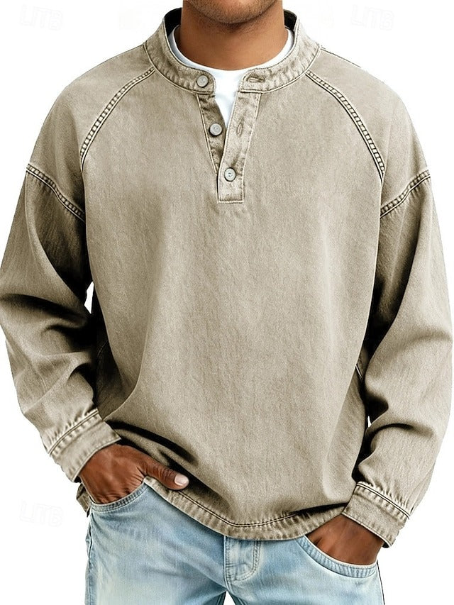 Dorian | Casual Vintage Long Sleeve Shirt — Khaki — Alfa Empire, view 5