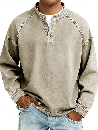 Dorian | Casual Vintage Long Sleeve Shirt — Khaki — Alfa Empire, view 5