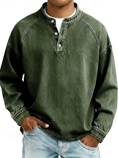 Dorian | Casual Vintage Long Sleeve Shirt — Dark Green — Alfa Empire, view 6
