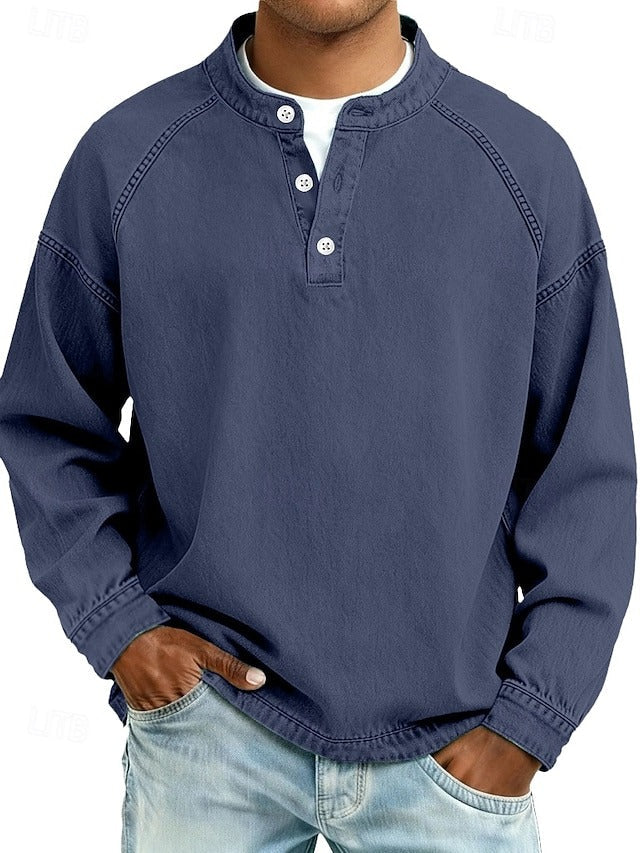 Dorian | Casual Vintage Long Sleeve Shirt — Dark Blue — Alfa Empire, view 7