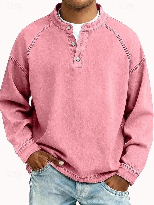 Dorian | Casual Vintage Long Sleeve Shirt — Pink — Alfa Empire, view 9