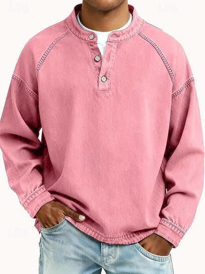 Dorian | Casual Vintage Long Sleeve Shirt — Pink — Alfa Empire, view 9
