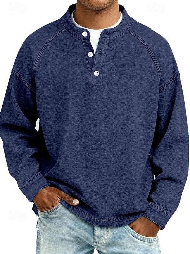 Dorian | Casual Vintage Long Sleeve Shirt — Royal Blue — Alfa Empire, view 10